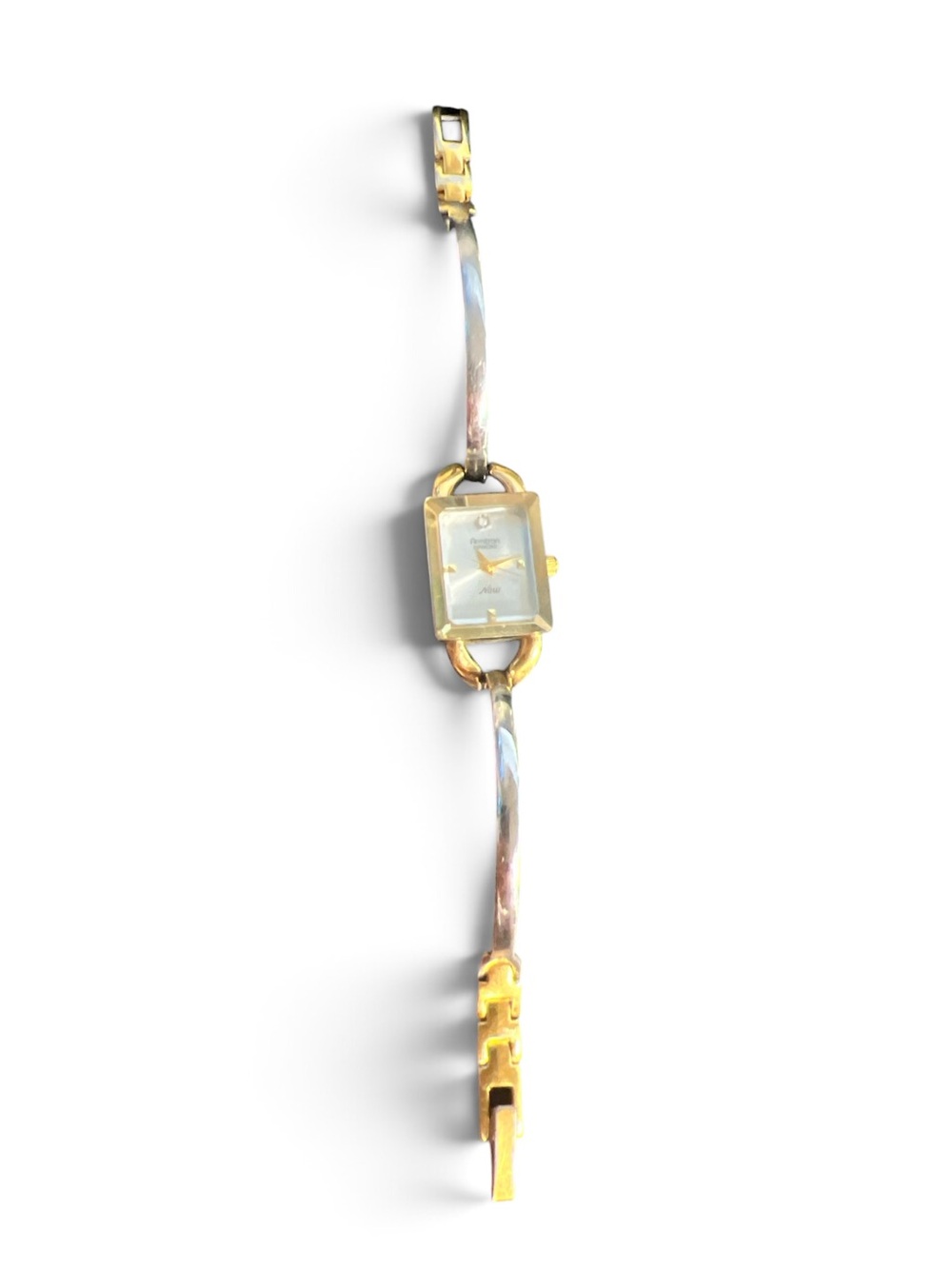 Armitron Now Diamond Two Tone Rectangular Watch Gold Silver Bangle Bracelet